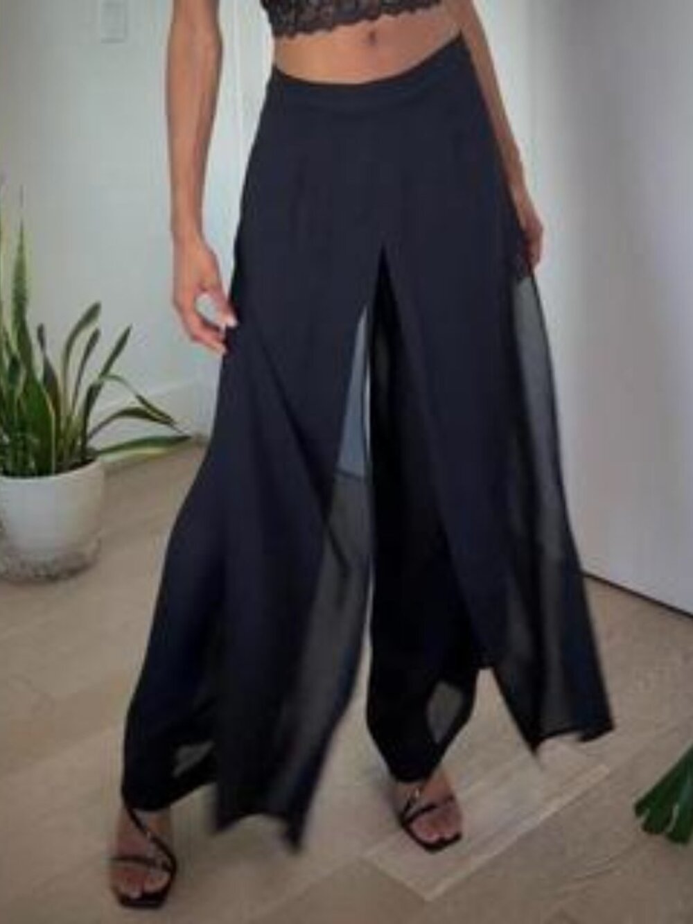 Vintage Cache Black Slit Pants - Size 12  34 Waist  New Old Stock